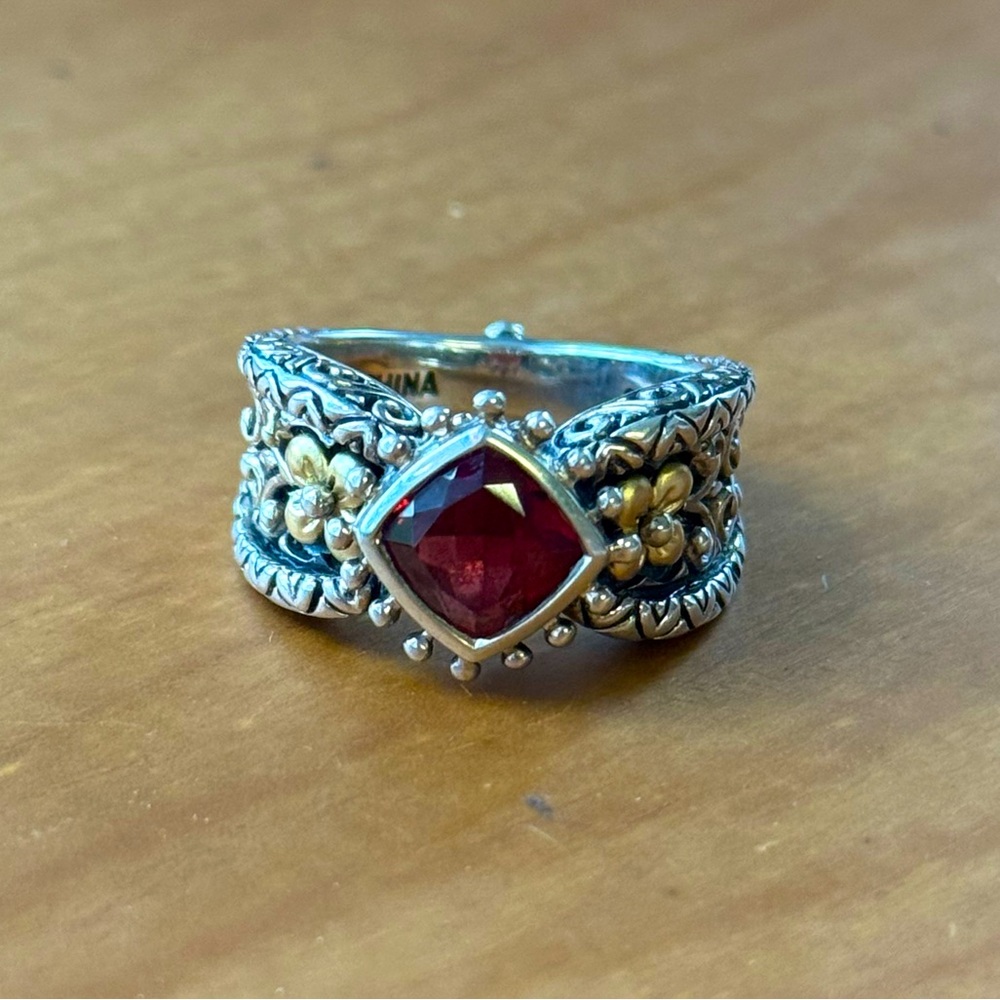 BARBARE BIXBY 18K Gold, 925 Sterling Silver  Garnet Ring, Size 7